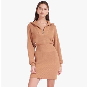 Staud Kirby Ribbed Sweater Dress Midi Camel